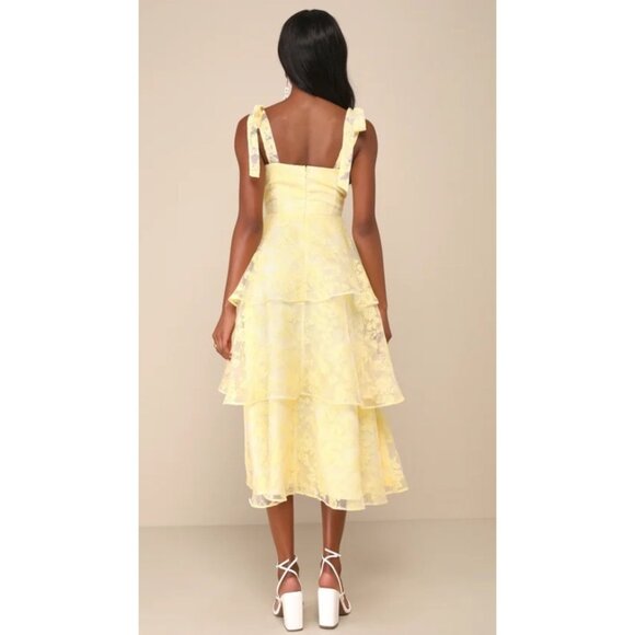 Lulus Glamorous Sweetie Dress Yellow Floral Bustier Midi - Picture 2 of 9